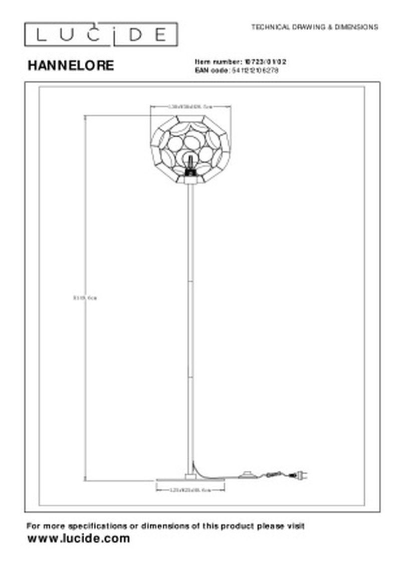 Lucide HANNELORE - Stojacia lampa - Ø 30 cm - 1xE27 - Matt Gold / Mosadz